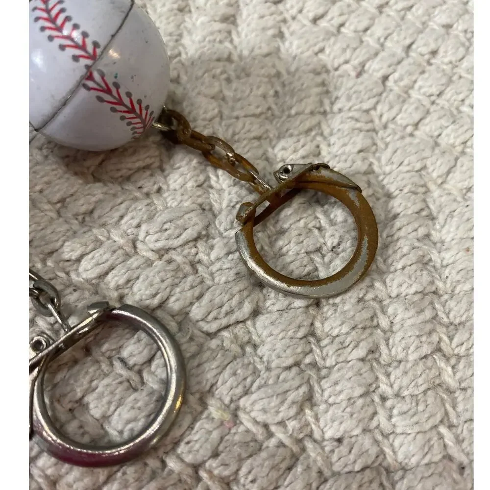 Vintage Tin Litho Sports Keychain Lot 70s 80s Metal Soccer Baseball Novelty